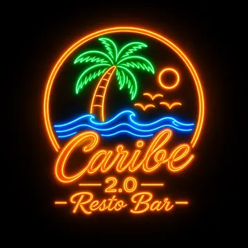 Logotipo de Caribe 2.0 iluminado en neón
